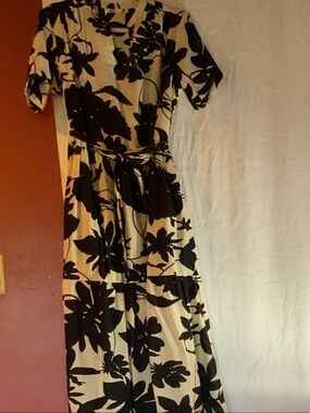 Black and White Floral Maxi Dress with Waist Tie